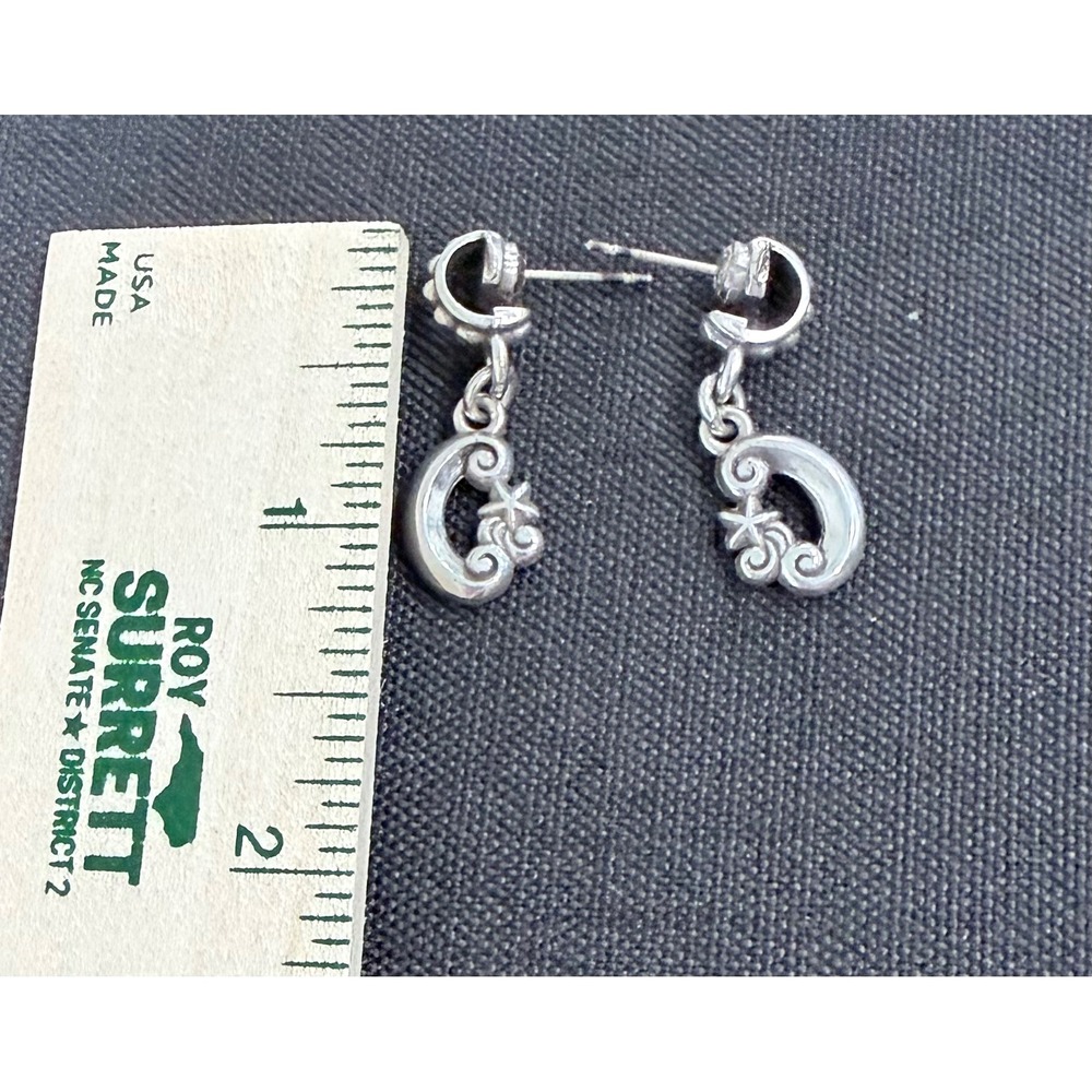 Brighton Retired Silver Tone Dream Moon & Star Scroll Drop Dangle Post Earrings